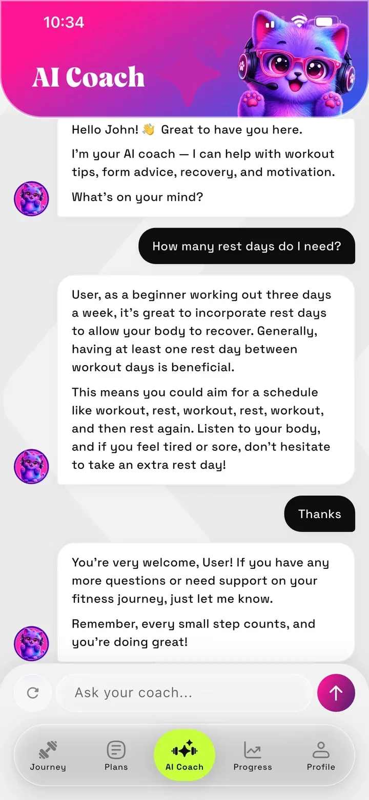 AI Coach conversation about how many rest days to take